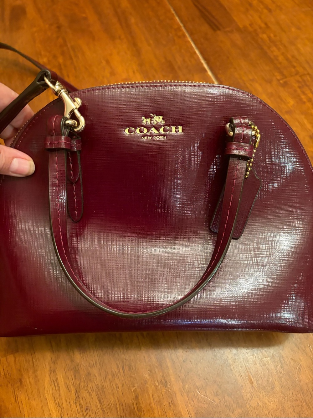 Coach Peyton Women's Dome Satchel Bag - Burgundy Leather - Picture 10 of 16